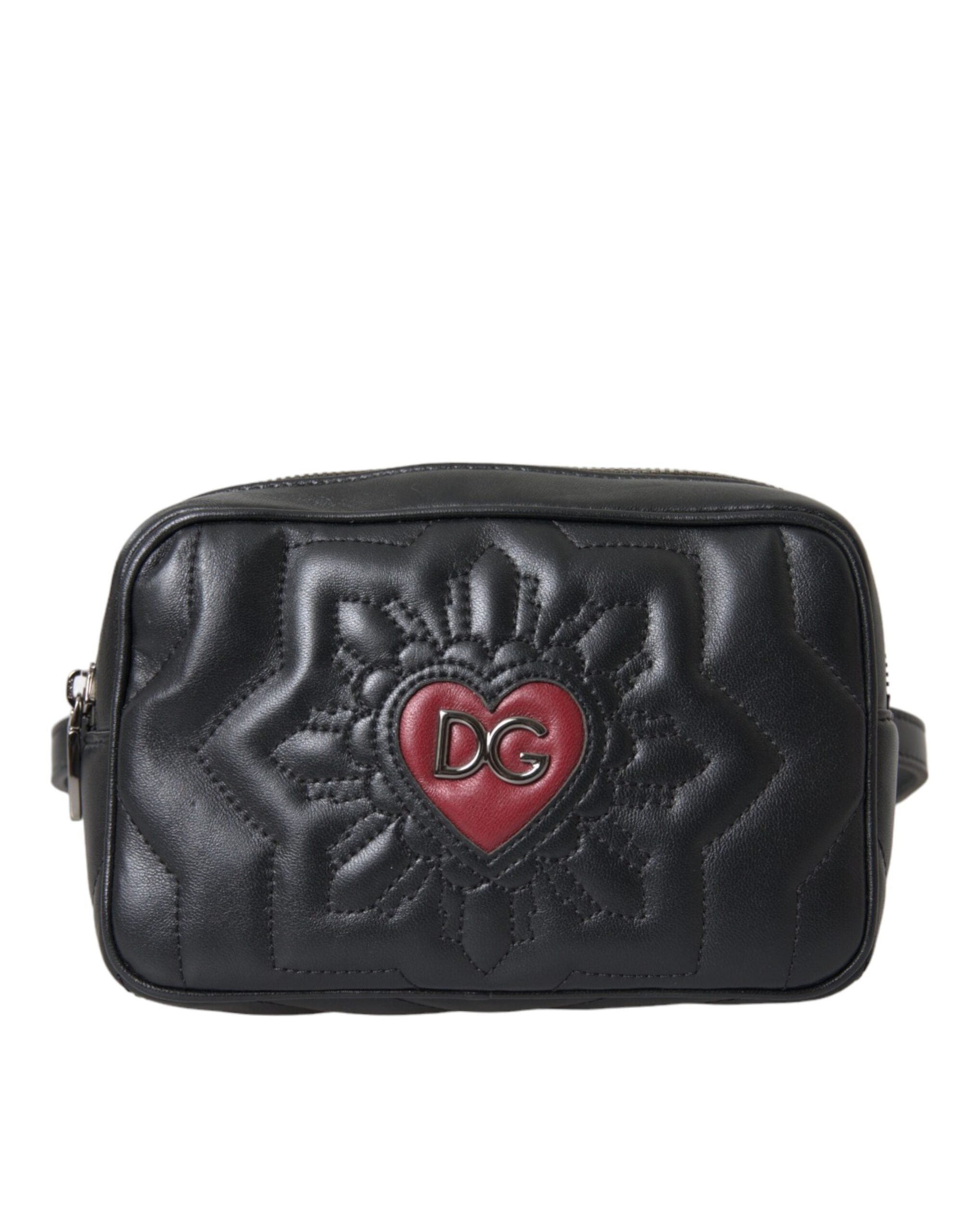 Dolce & Gabbana Black Leather Marsupio Quilted Love Belt Fanny Pack Bag